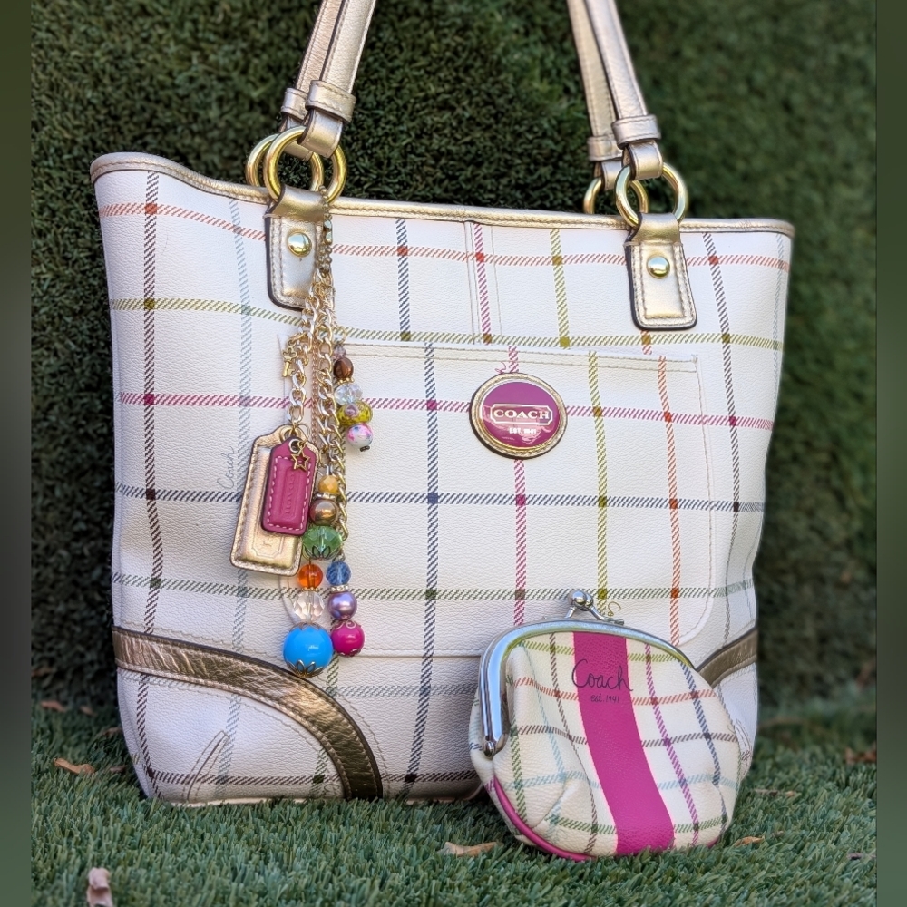 Mint Vintage Coach F19174 Heritage Tattersall Plaid Shoulder Handbag Purse Bag